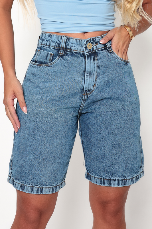 Short Jeans Feminino 100% Algodão Cintura Alta Levanta Bumbum