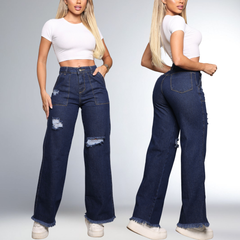 Calça Jeans Feminina Wide Leg  Cintura Alta 100% Algodão