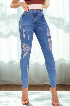 Calça Jeans Skinny Levanta Bumbum Feminina Destroyed