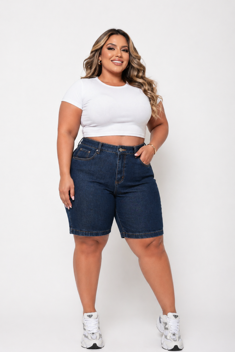 Bermuda Plus Size Femina com Lycra  Escura Jeans Feminino