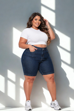 Bermuda Plus Size Femina com Lycra  Escura Jeans Feminino