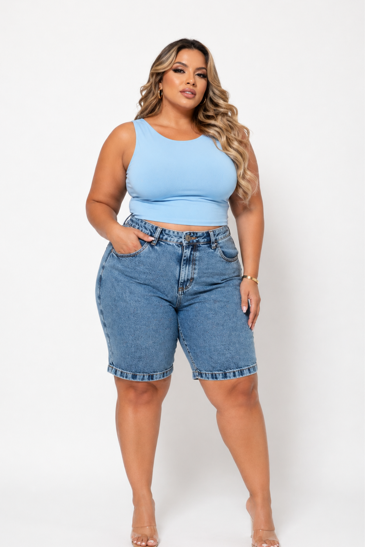 Bermuda Plus Size Femina com Mom Clara Jeans Feminino