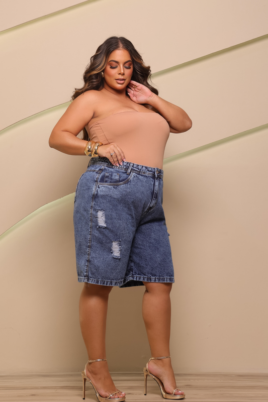 Short Jorts Plus Size Mom Jeans Feminino Sem Lycra 100% Algodão
