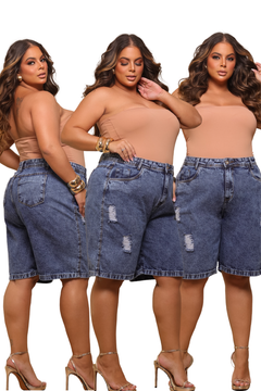 Short Jorts Plus Size Mom Jeans Feminino Sem Lycra 100% Algodão