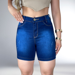 Bermuda Meia Coxa Jeans Feminina Detalhes Ilhos
