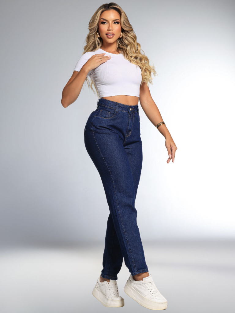 Calça Mom Jeans Cintura Alta Feminina Levanta Bumbum